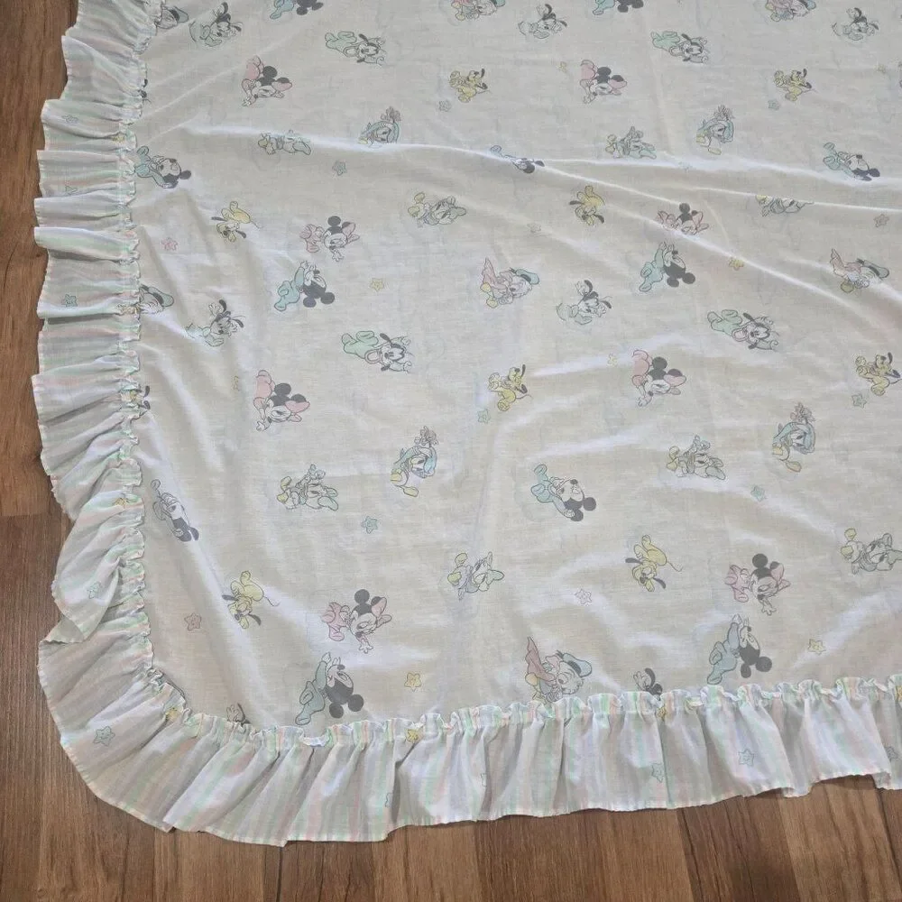 Vintage 80s Disney Babies Mickey Minnie Single Ruffled Curtain Panel Pastels